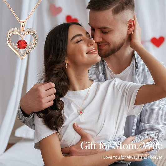 18K Rose Gold Necklaces for Women, 925 Sterling Silver Gifts for Mothers Day, Jewelry for Wife Mom Her Girlfriend, Birthstone Diamond Necklace for Birthday Anniversary, Heart Pendant Jewelry-JAN