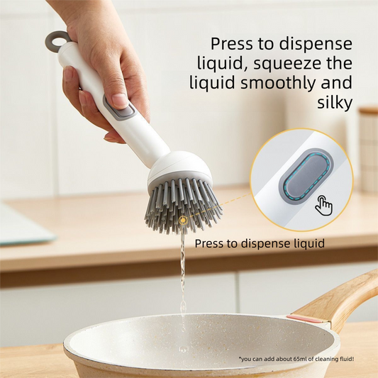 2 Pack White Kitchen Dish Brush with Soap Dispenser Adjustable Handle 360 Degree Cleaning Scrubber Non-Scratch Bristles for Pans Pots and Sink