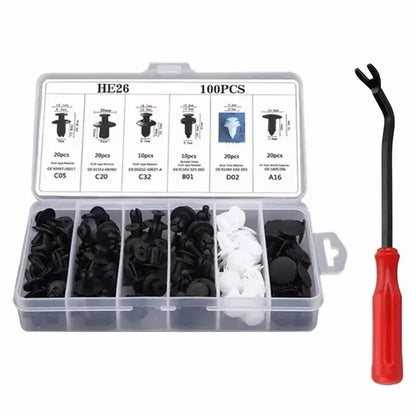100PCS Auto Fastener Clips Kit - Multi-Size Retainers for Car Fender, Bumper, Door & Panel Trim