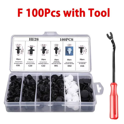 100PCS Auto Fastener Clips Kit - Multi-Size Retainers for Car Fender, Bumper, Door & Panel Trim
