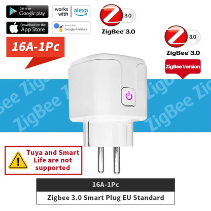 ZigBee Tuya Smart WiFi Plug Socket EU Outlet 16A/20A Power Monitor Timer Voice Control Alexa Google Home Smart Life Yandex Alice
