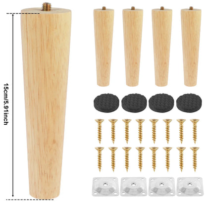 4 Pcs Furniture Legs Wooden Solid Furniture Feet Oblique/Straight Table Feet Non-slip Chair Feet Replacement Feet Sloping