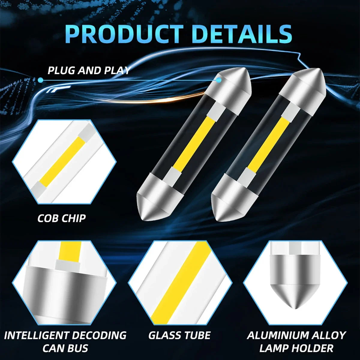 2PCS C10W C5W LED Interior Car Light Festoon 31mm 36mm 39mm 41mm COB LED Reading Dome Lights Trunk Lighting License Plate Lamp