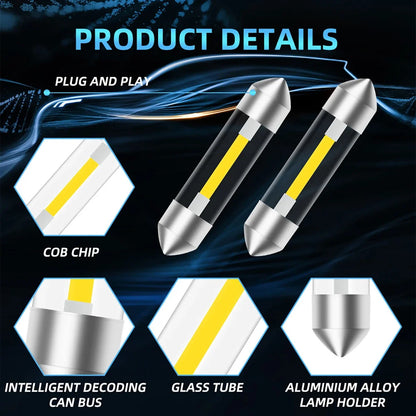 2PCS C10W C5W LED Interior Car Light Festoon 31mm 36mm 39mm 41mm COB LED Reading Dome Lights Trunk Lighting License Plate Lamp