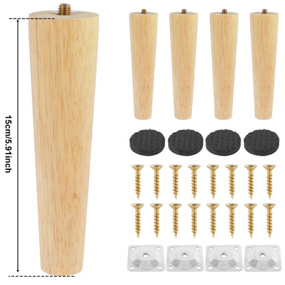 4 Pcs Furniture Legs Wooden Solid Furniture Feet Oblique/Straight Table Feet Non-slip Chair Feet Replacement Feet Sloping