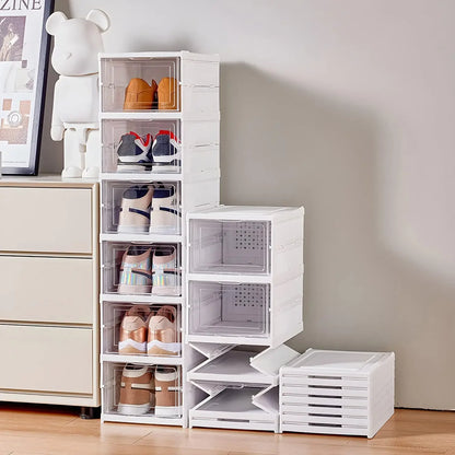 3/6 Layers Foldable Shoes Storage Box Transparent Sneaker Shoes Box Stackable Dustproof Cabinet Shoe Organizers Rack Shelf