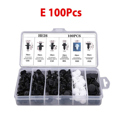 100PCS Auto Fastener Clips Kit - Multi-Size Retainers for Car Fender, Bumper, Door & Panel Trim