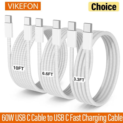 VIKEFON USB C Cable to USB C 60W Fast Charging Charger Cable Supports Fast Charging For iPhone 16 15 Samsung Xiaomi Huawei etc