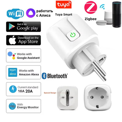 Tuya ZigBee 3.0 EU Smart WiFi Plug Socket 16A/20A Power Monitor Timer Function Remote APP Voice Control Google Home Alexa Yandex